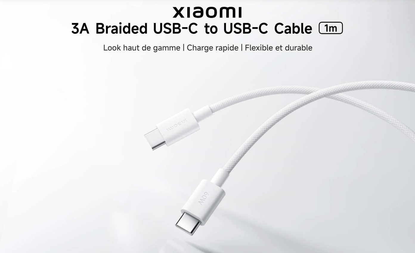 Cable Xiaomi 3A Braided USB-C USB-C 1m fiche technique