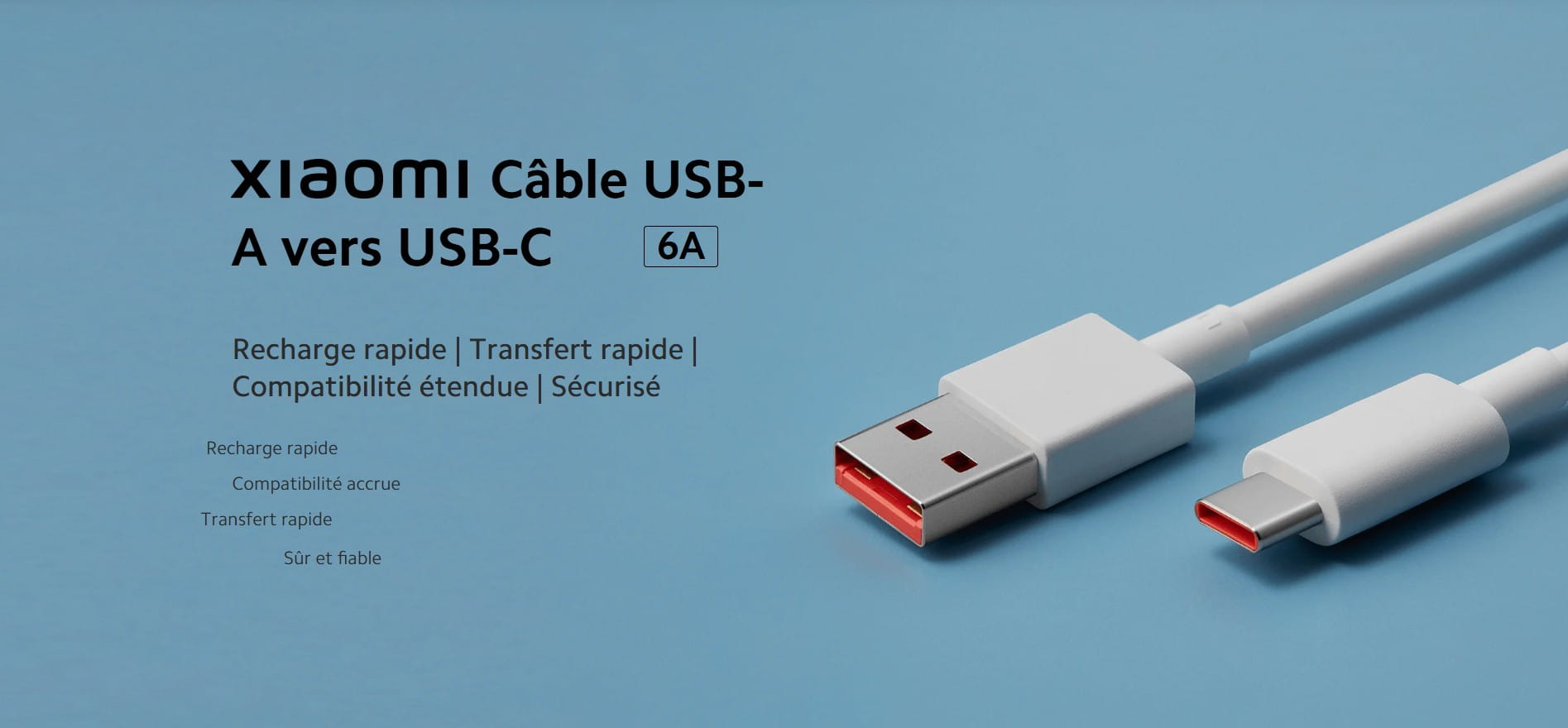 Cable Xiaomi 6A Type-A vers Type-C fiche technique
