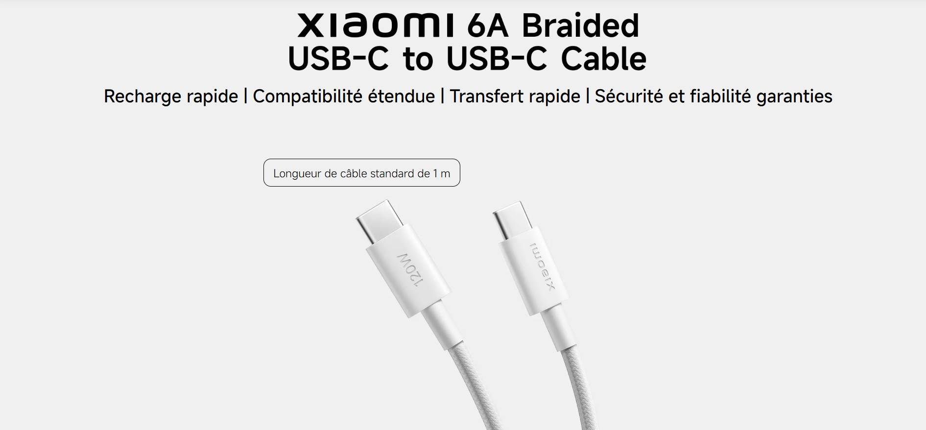 Cable Xiaomi 6A Braided USB-C USB-C 1m fiche technique