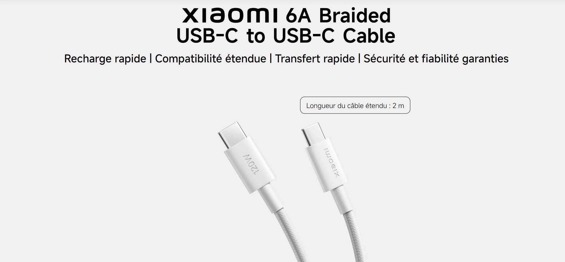 Cable Xiaomi 6A Braided USB-C USB-C 2m fiche technique