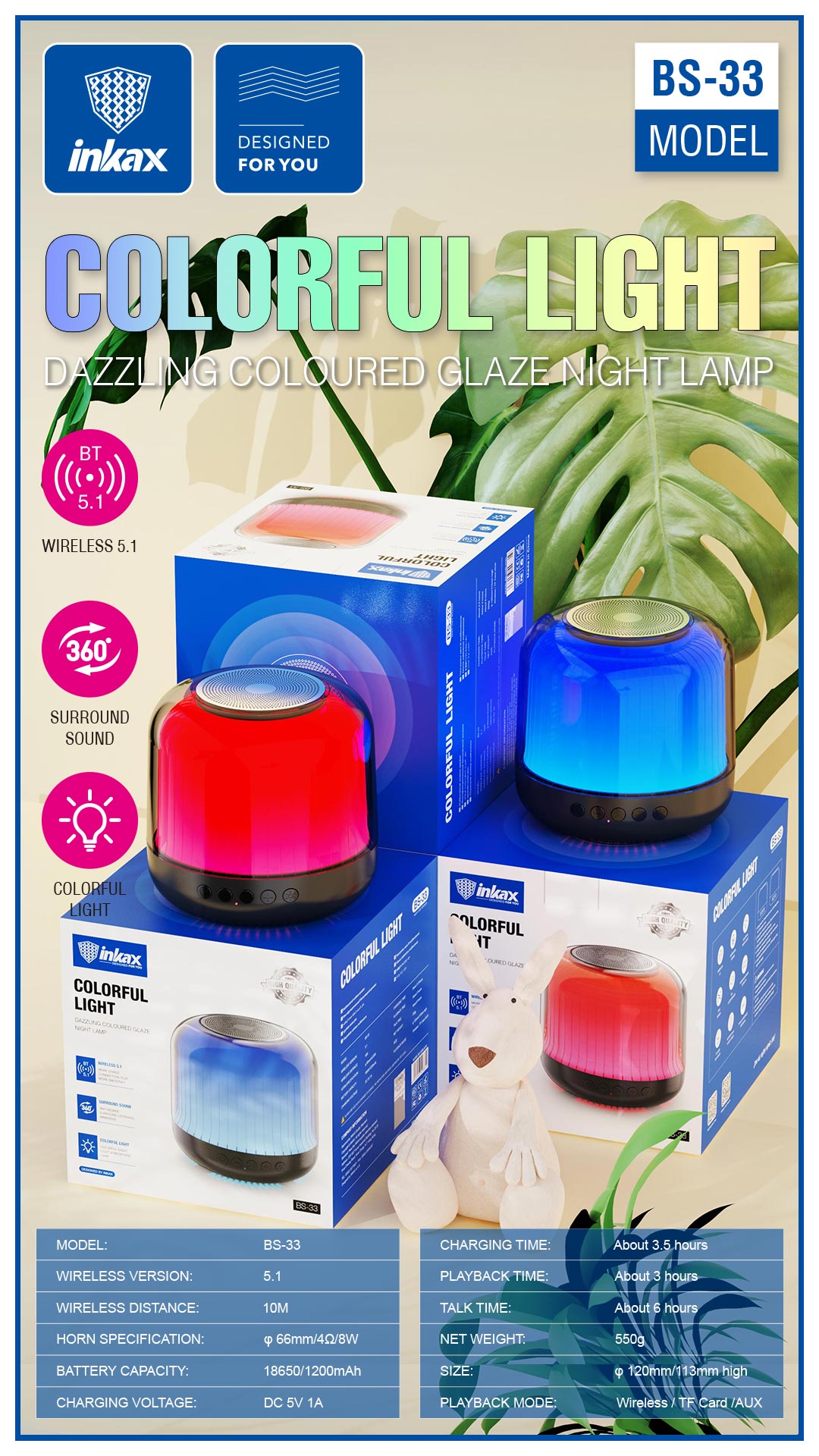 Haut Parleur Bluetooth Inkax BS-33 fiche technique